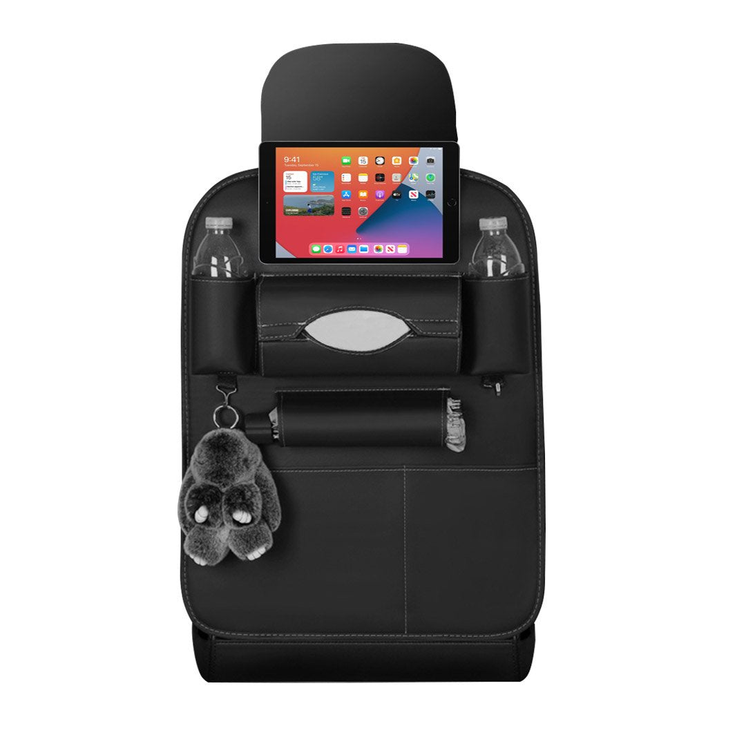 Interior Accessories PVC Leather Car Back Seat Storage Bag Multi-Pocket Organizer Backseat and iPad Mini Holder Black