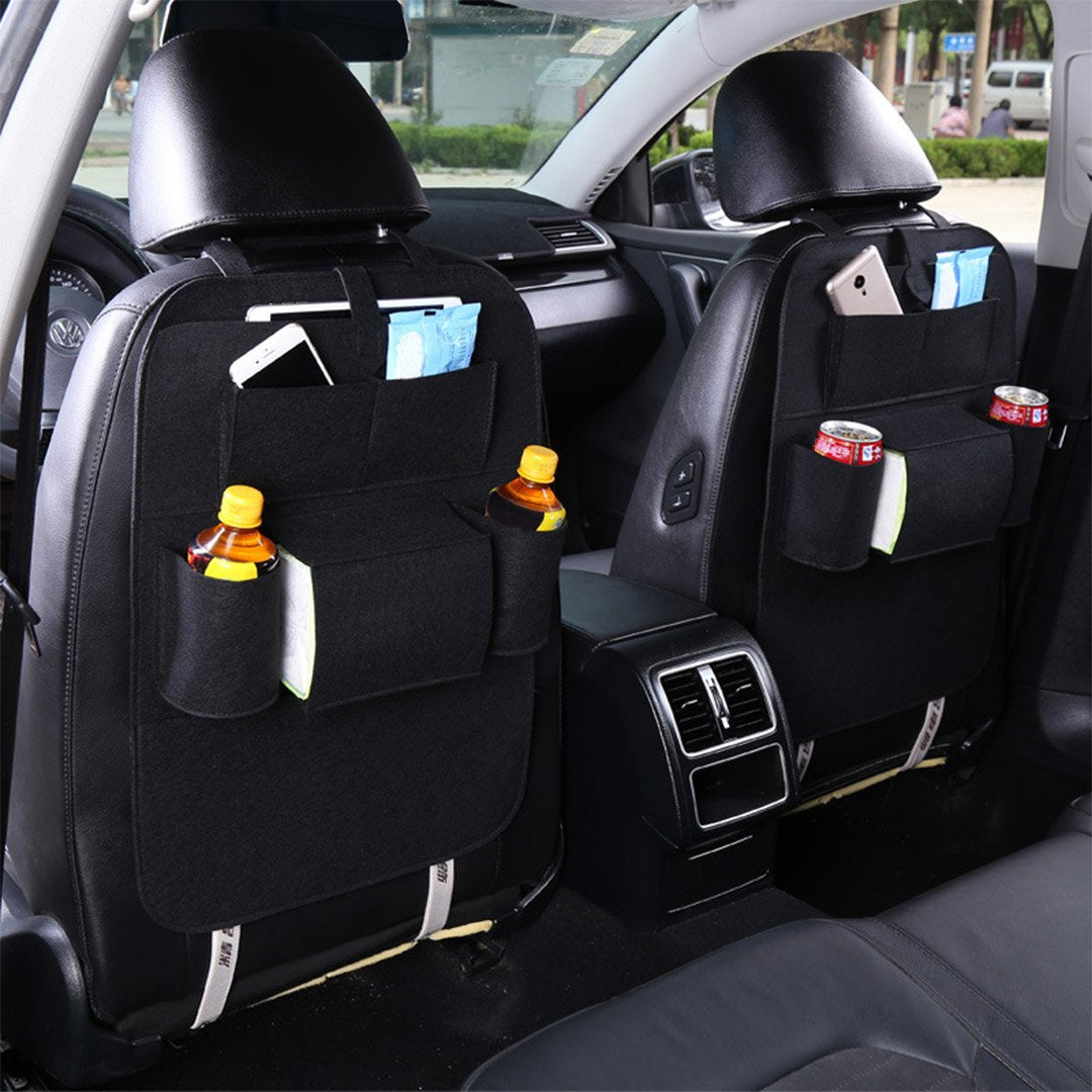 Interior Accessories PVC Leather Car Back Seat Storage Bag Multi-Pocket Organizer Backseat and iPad Mini Holder Black