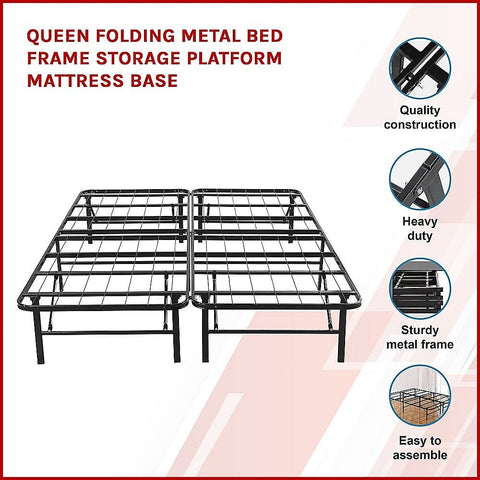 Queen Folding Metal Bed Frame Storage Platform Mattress Base