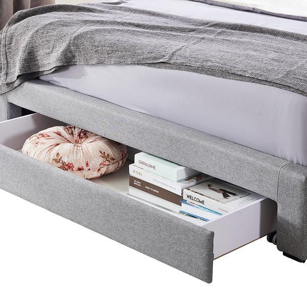 bedroom Queen Size Base with Three Drawers Linen Cotton Bed Frame Grey