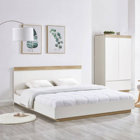 Bedroom Queen Size Bed Frame White Oak