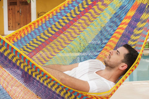 Queen Size Outdoor Cotton Mexican Hammock in Confeti Colour