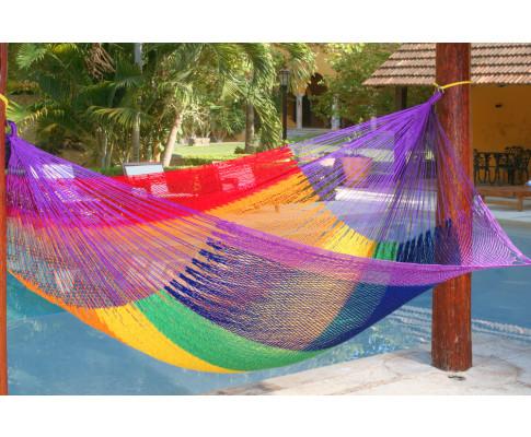 Hammock Queen Size Outdoor Cotton Hammock in Rainbow
