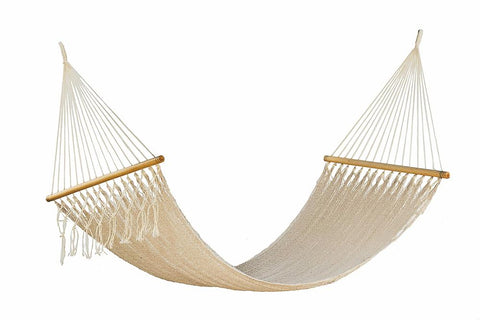 Queen Size Outdoor Cotton Mexican Resort Hammock No Fringe in Cream Colour