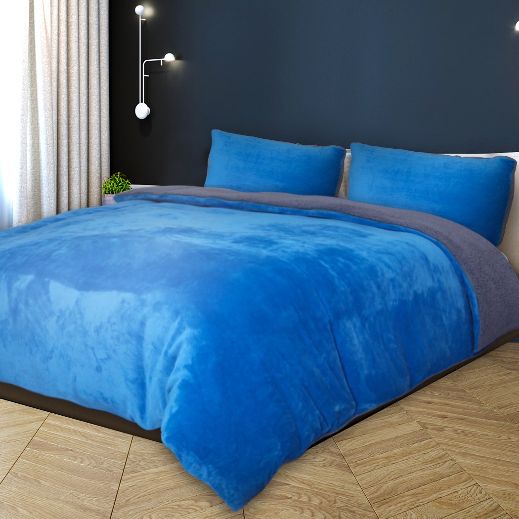 Bedding Set Quilt Cover with Pillowcase Queen Size Navy Blue