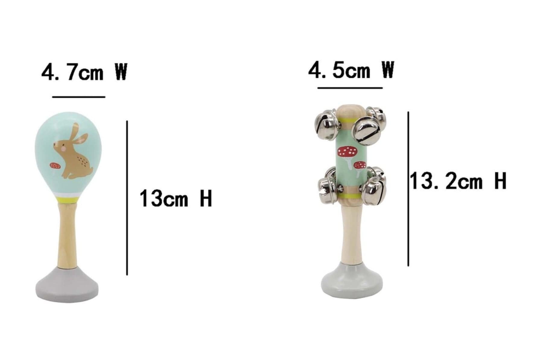 Rabbit Wooden Maraca & Bell Stick Set