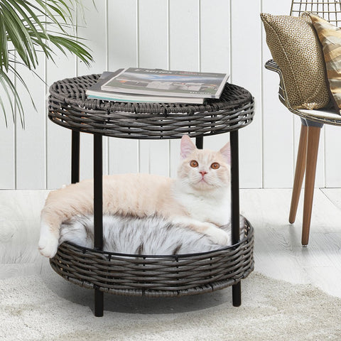 Pet Products Rattan Pet Bed Elevated Raised Cat Dog House Wicker Basket Kennel Table