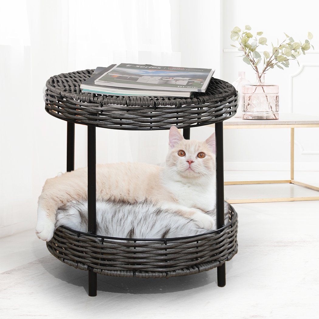 Pet Products Rattan Pet Bed Elevated Raised Cat Dog House Wicker Basket Kennel Table