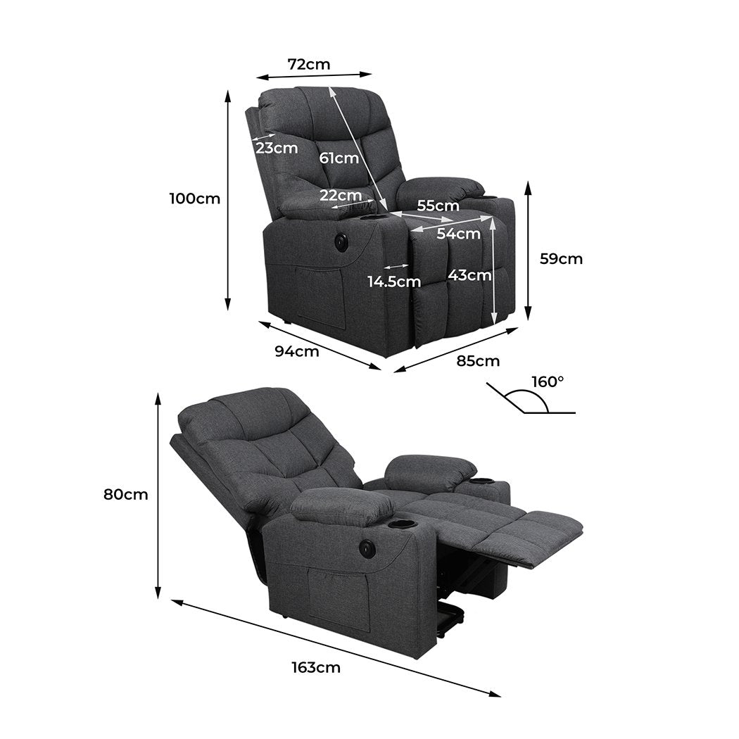 Electric Massage Chair Recliner Armchair Lounge Fabric Sofa