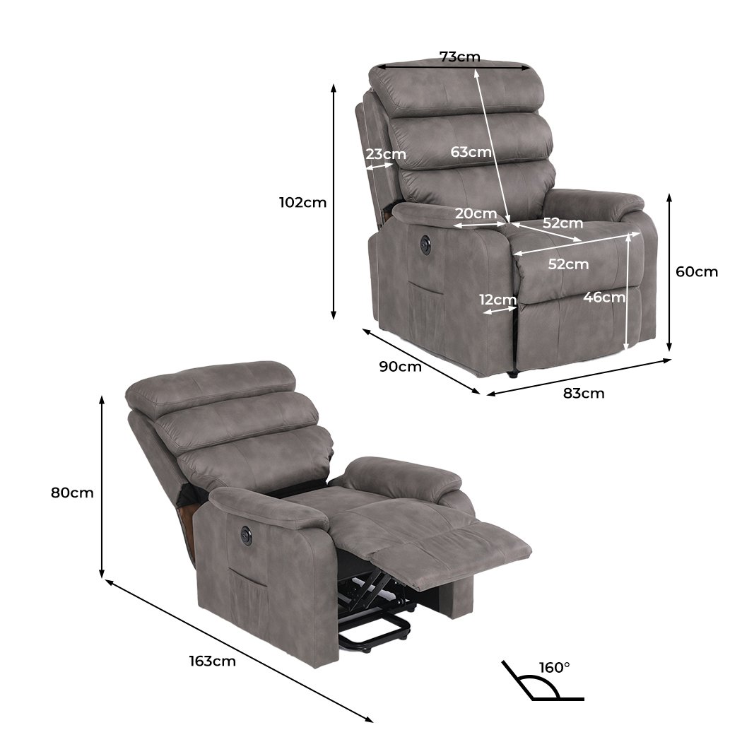 Health Fitness&Sport Recliner Chair Electric Lift Chair Armchair Lounge Sofa Grey USB Charge