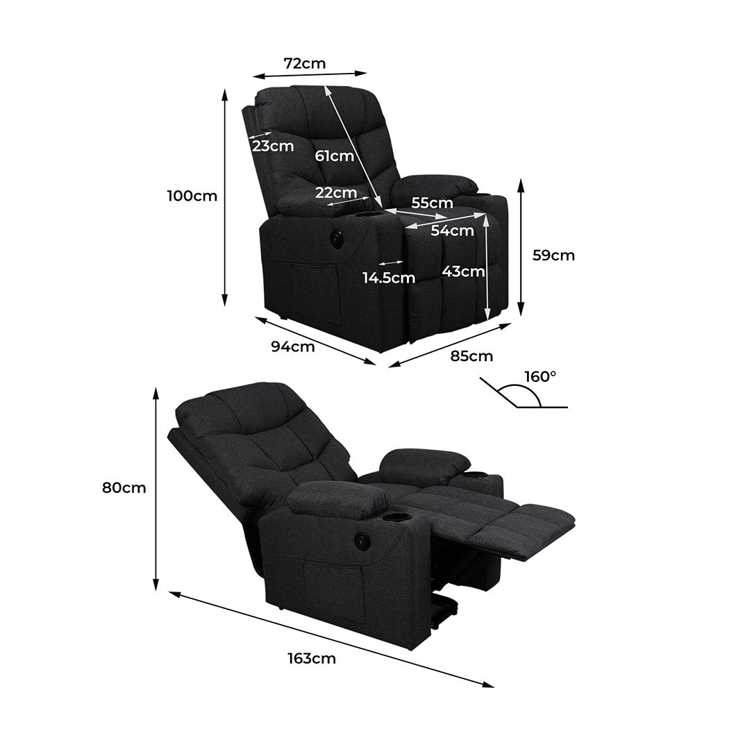 Electric Massage Chair Recliner Chair Lounge Fabric Sofa USB Charge