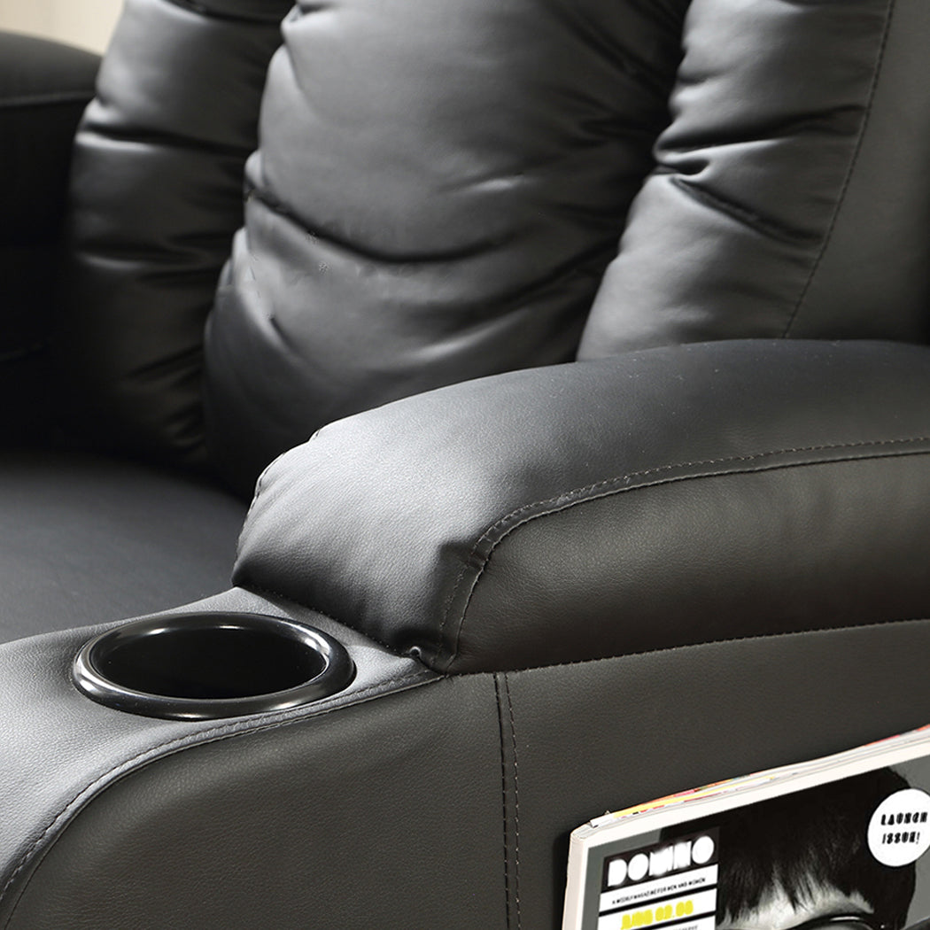 Recliner Massage Chair PU Leather Lounge Sofa Heated Armchair Black
