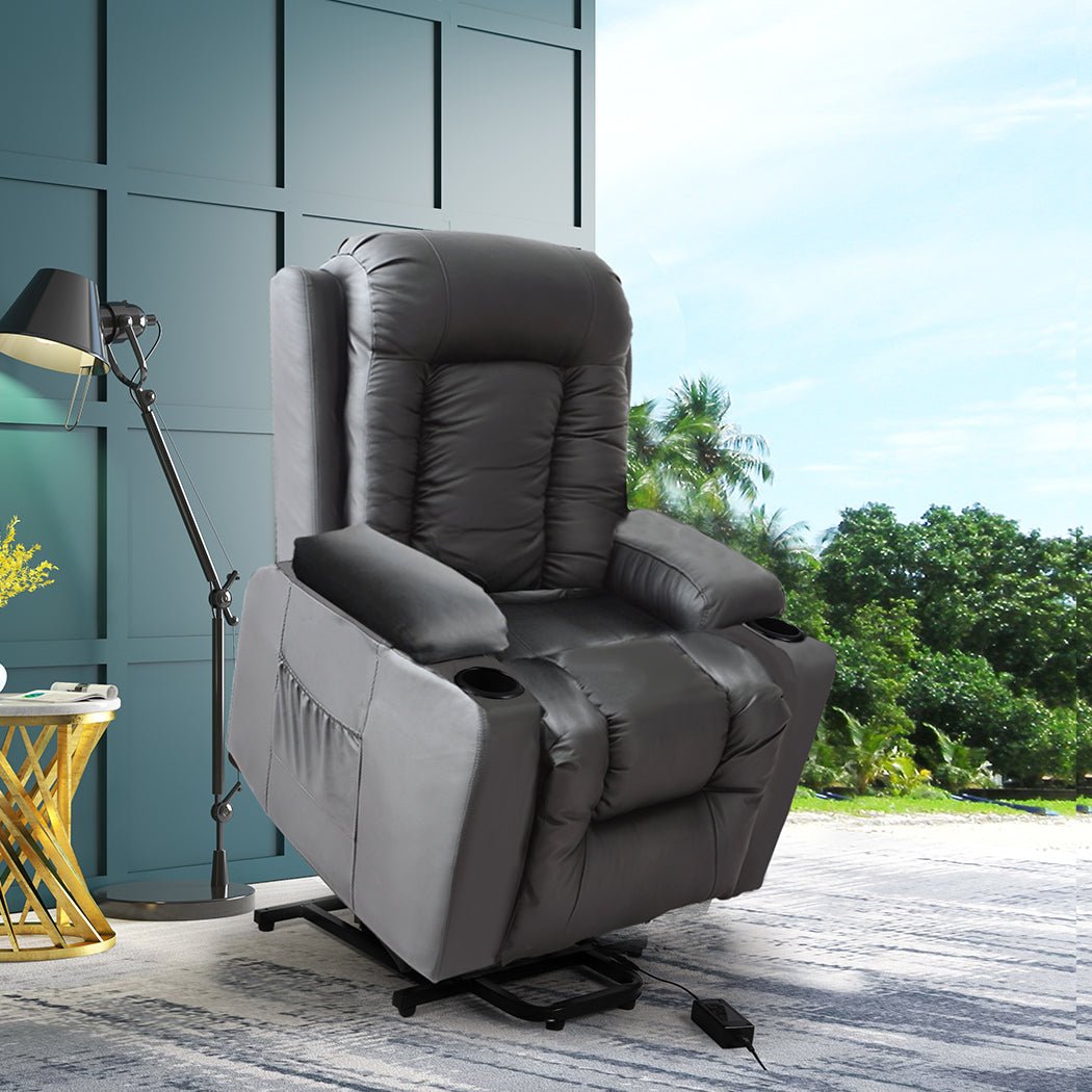 Recliner Massage Chair PU Leather Lounge Sofa Heated Armchair Black