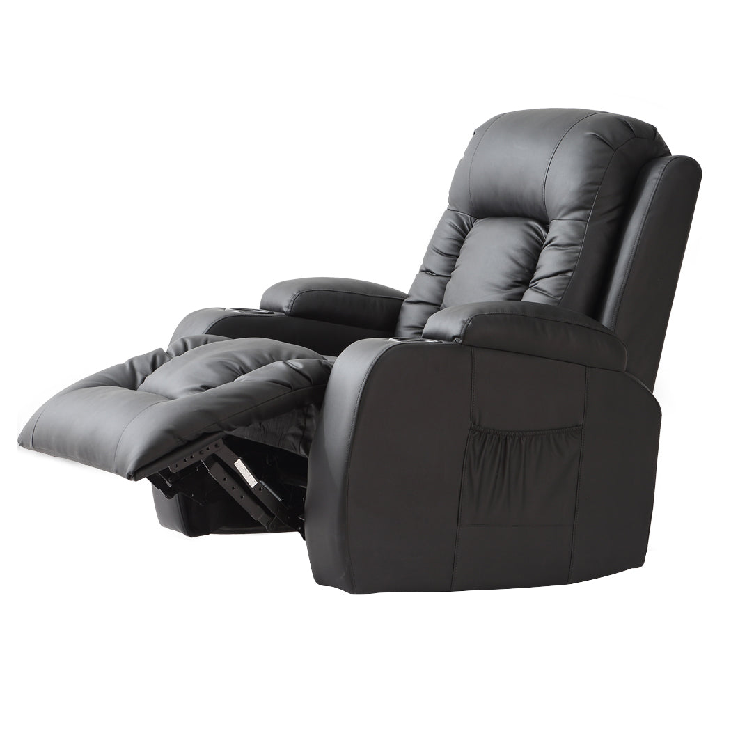 Recliner Massage Chair PU Leather Lounge Sofa Heated Armchair Black