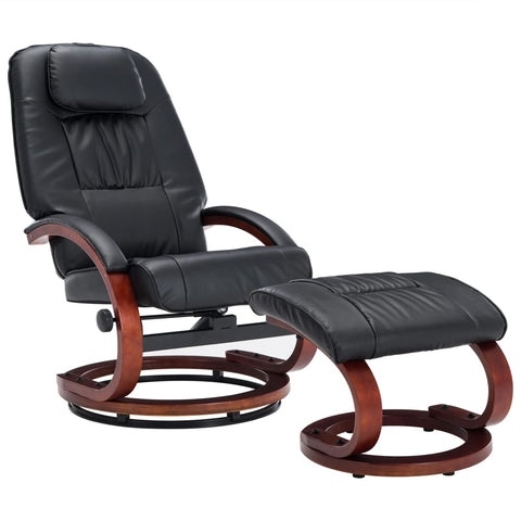 Reclining Chair with Footstool Black Leather