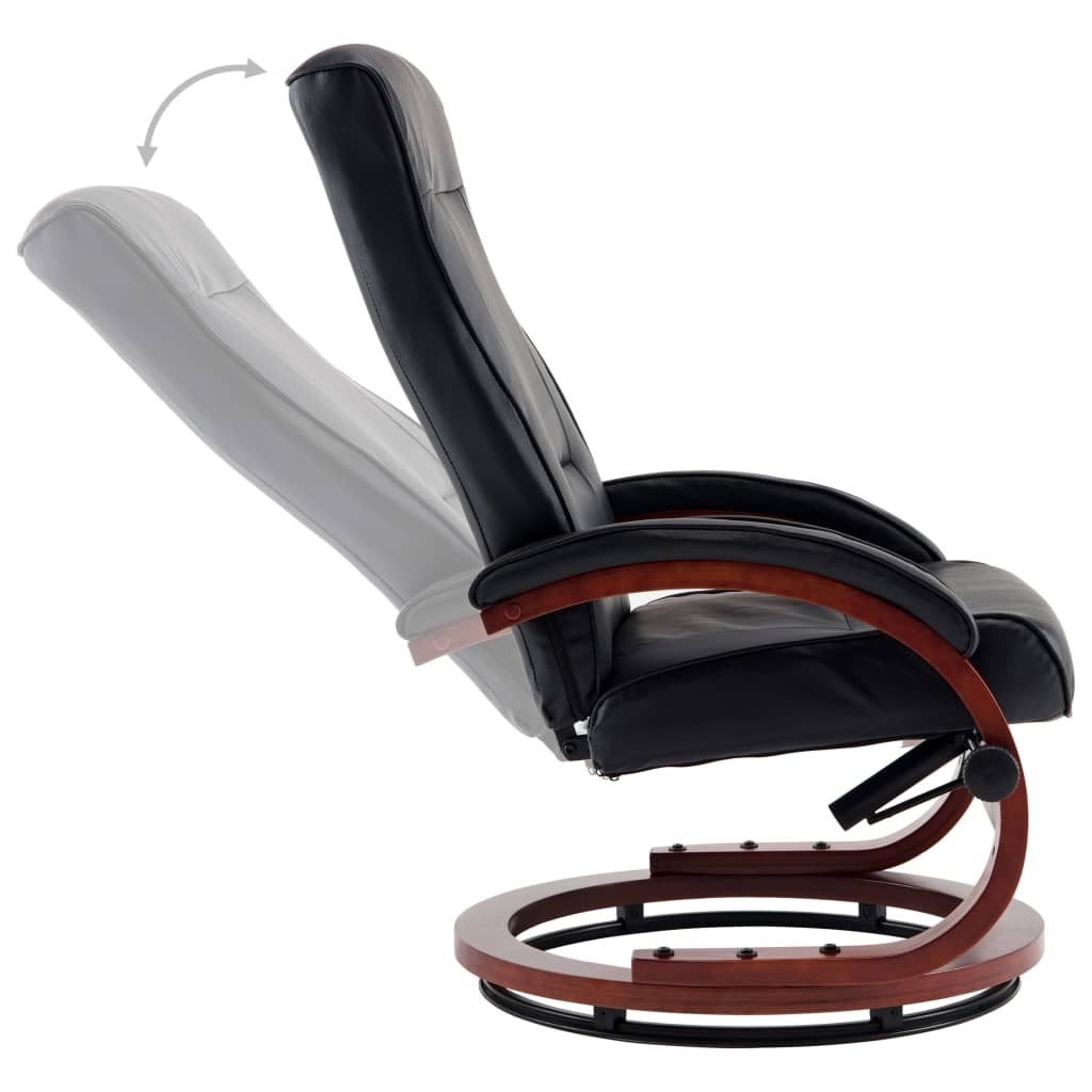 Reclining Chair with Footstool Black Leather