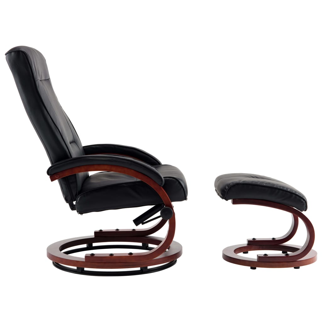 Reclining Chair with Footstool Black Leather