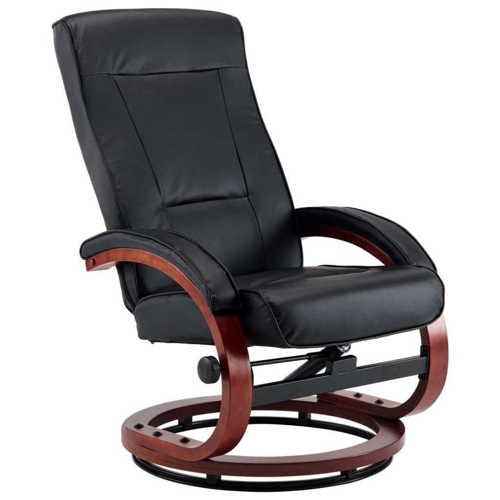 Reclining Chair with Footstool Black Leather