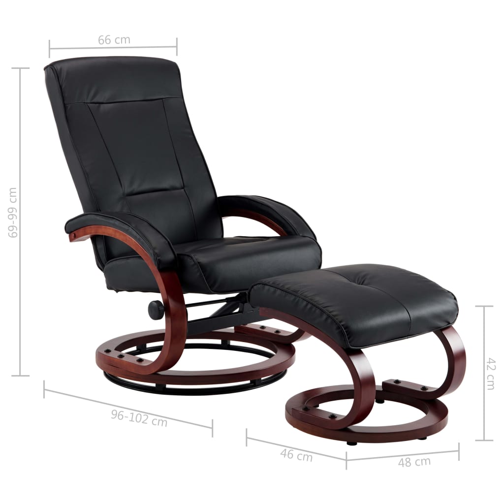 Reclining Chair with Footstool Black Leather