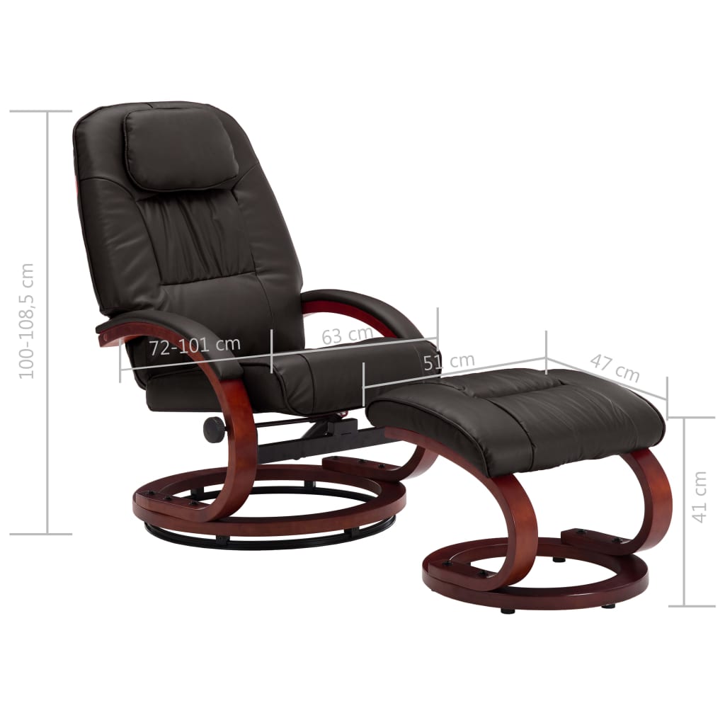 Reclining Chair with Footstool Brown Leather