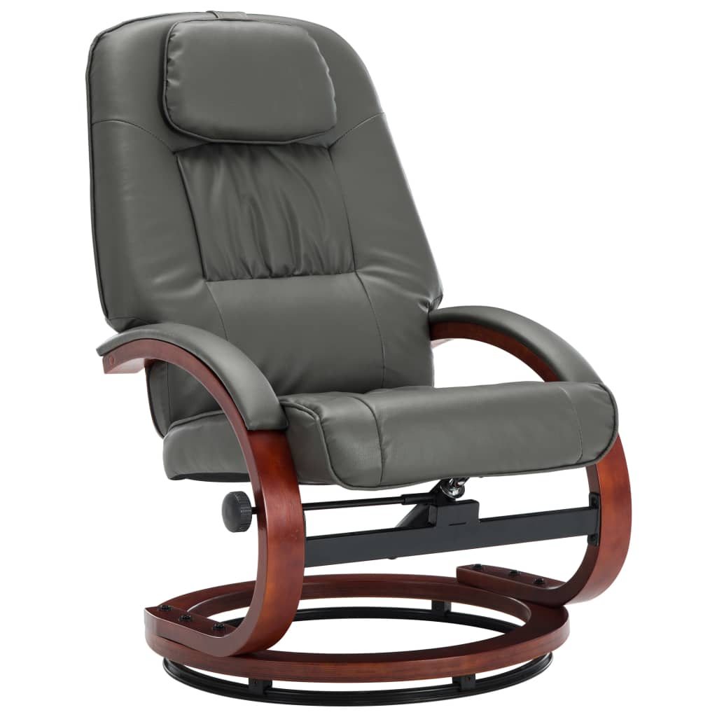 Reclining Chair with Footstool Grey Leather