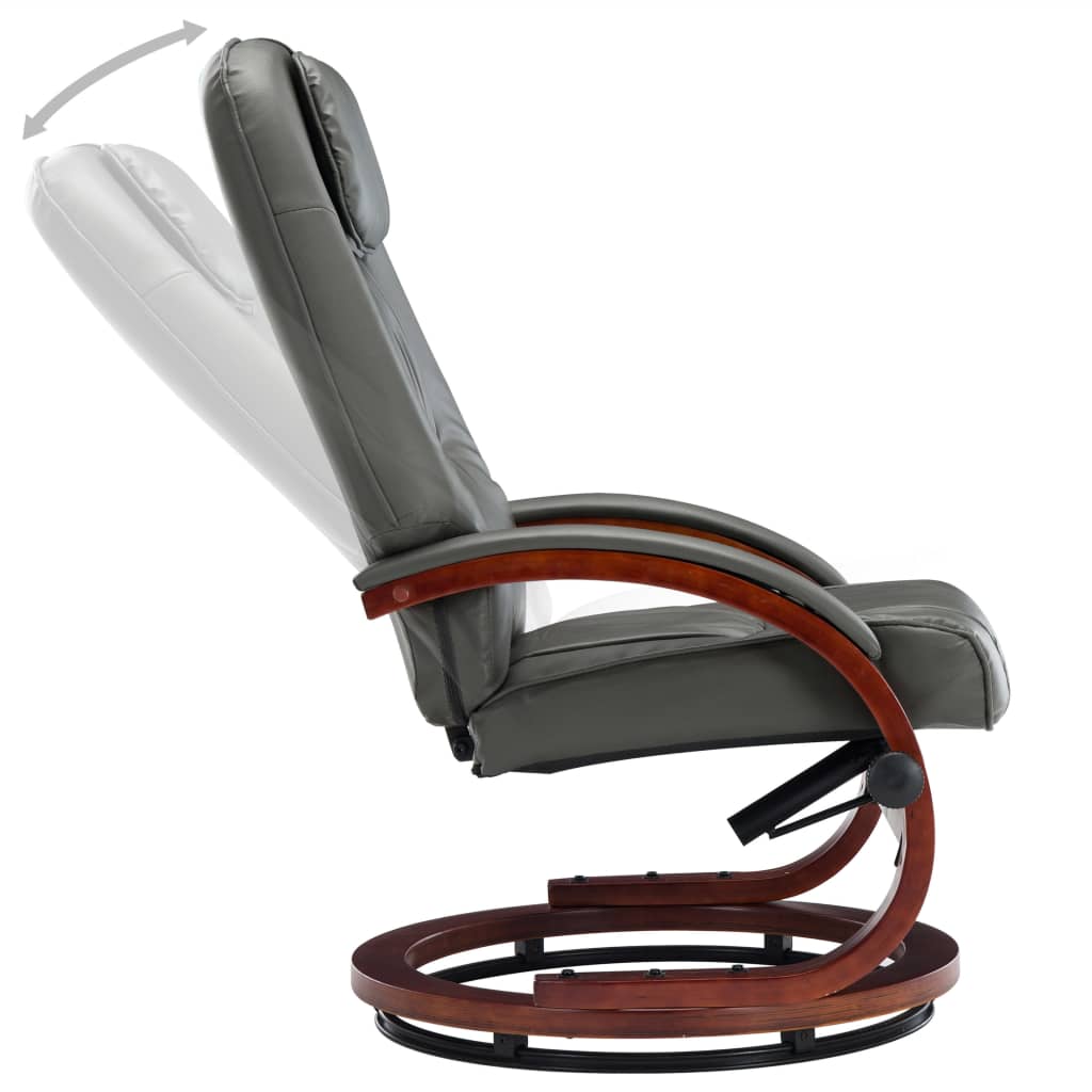 Reclining Chair with Footstool Grey Leather