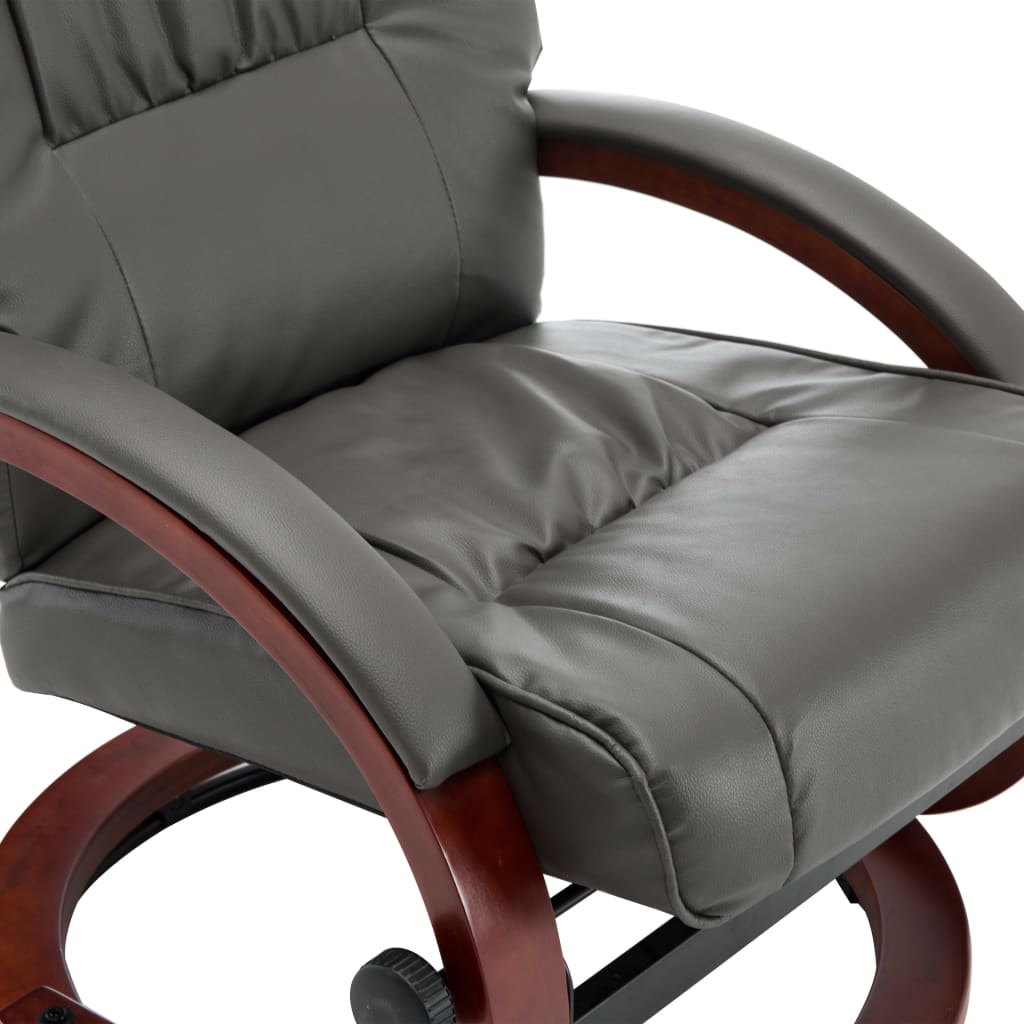 Reclining Chair with Footstool Grey Leather