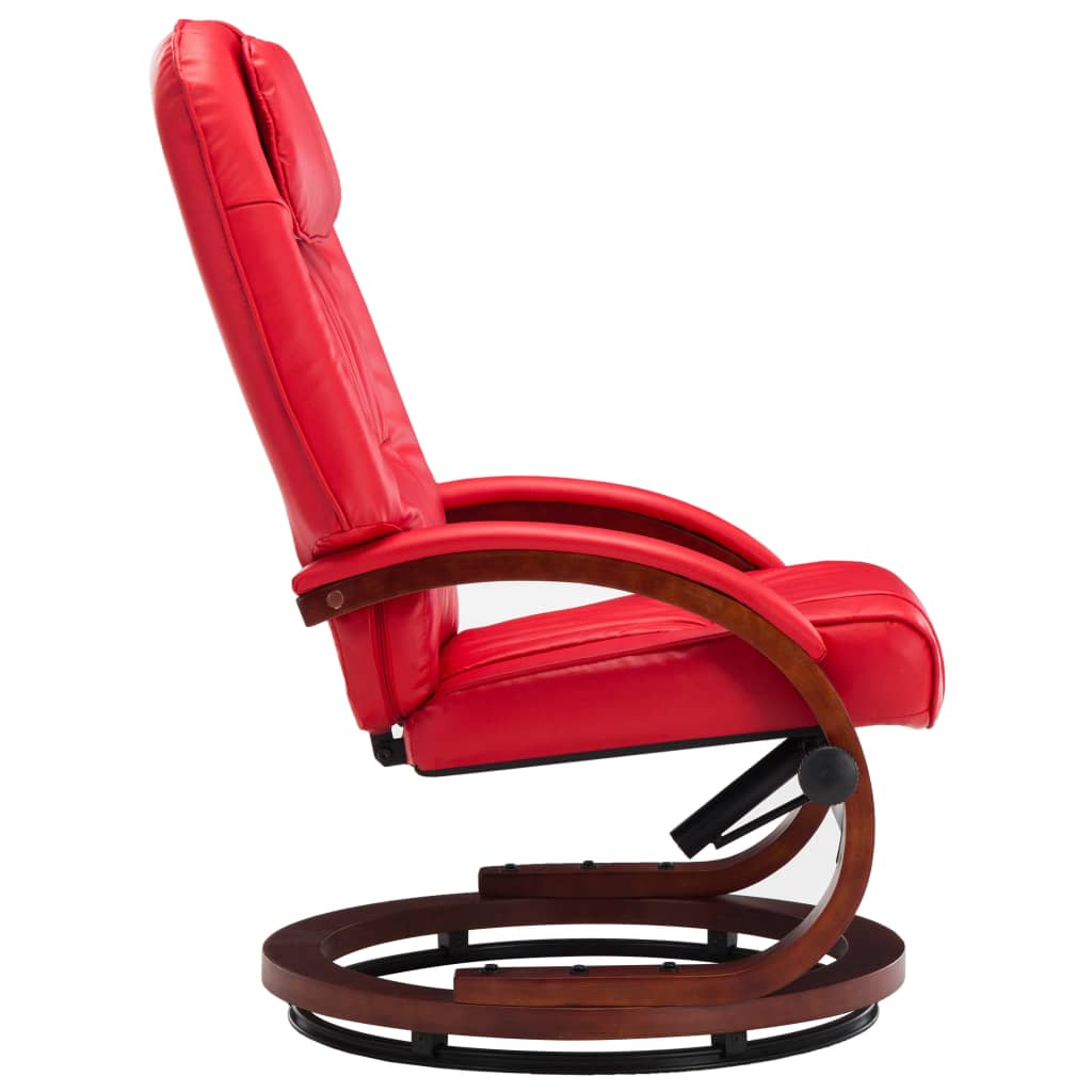 Reclining Chair with Footstool Red Leather