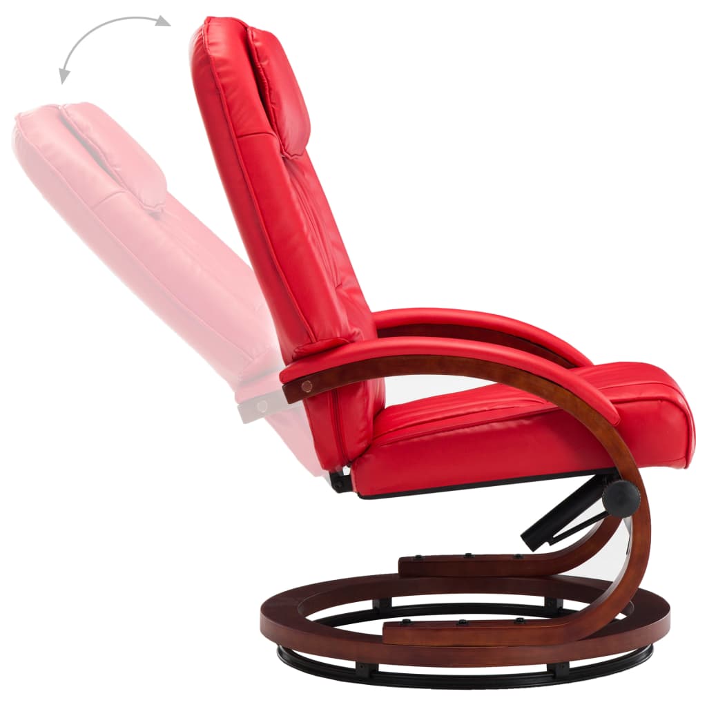 Reclining Chair with Footstool Red Leather