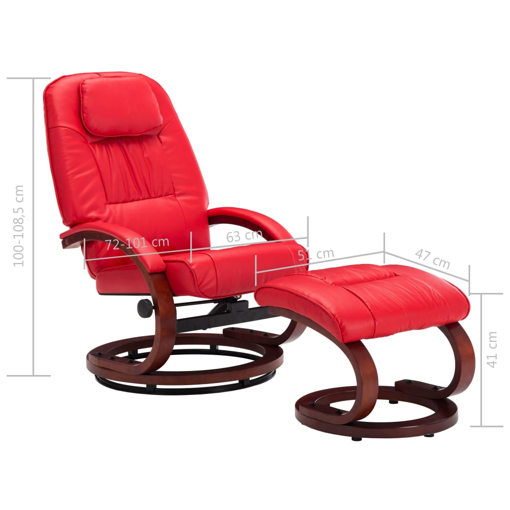 Reclining Chair with Footstool Red Leather