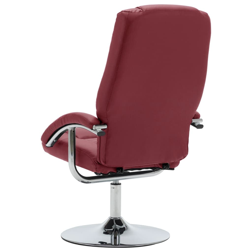 Reclining Chair with Footstool Wine Red Faux Leather