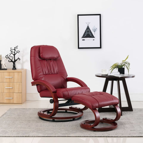 Reclining Chair with Footstool Wine Red Leather