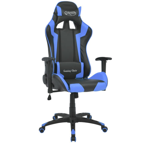 Reclining Office Racing Chair Artificial Leather Blue