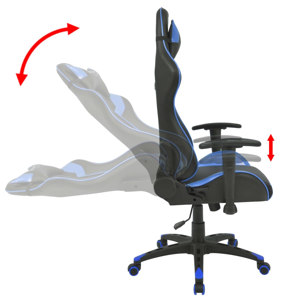 Reclining Office Racing Chair Artificial Leather Blue