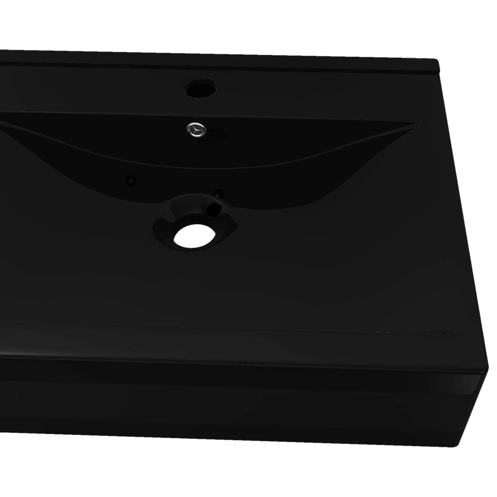 vidaxl35- Rectangular Ceramic Basin Black with Faucet Hole 60x46cm