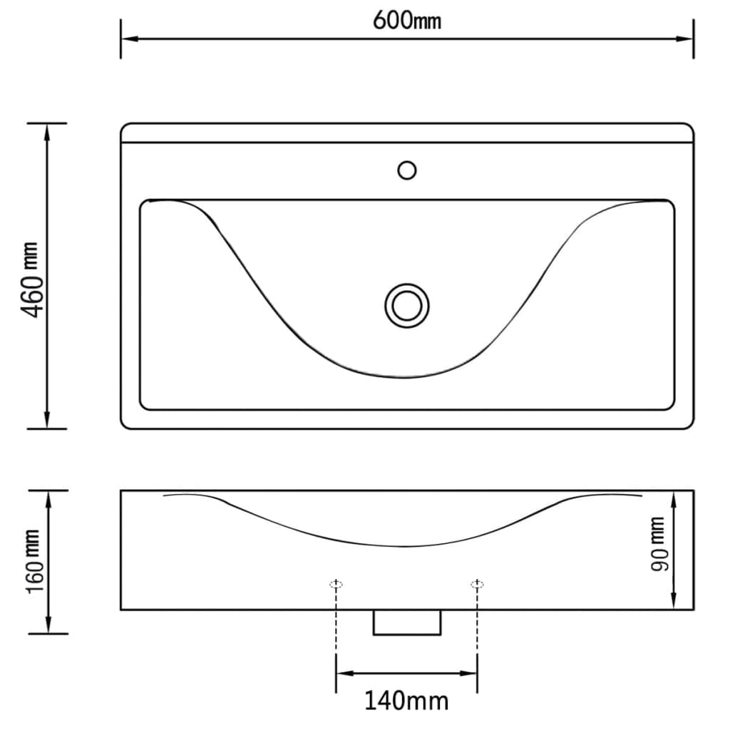 vidaxl35- Rectangular Ceramic Basin Black with Faucet Hole 60x46cm