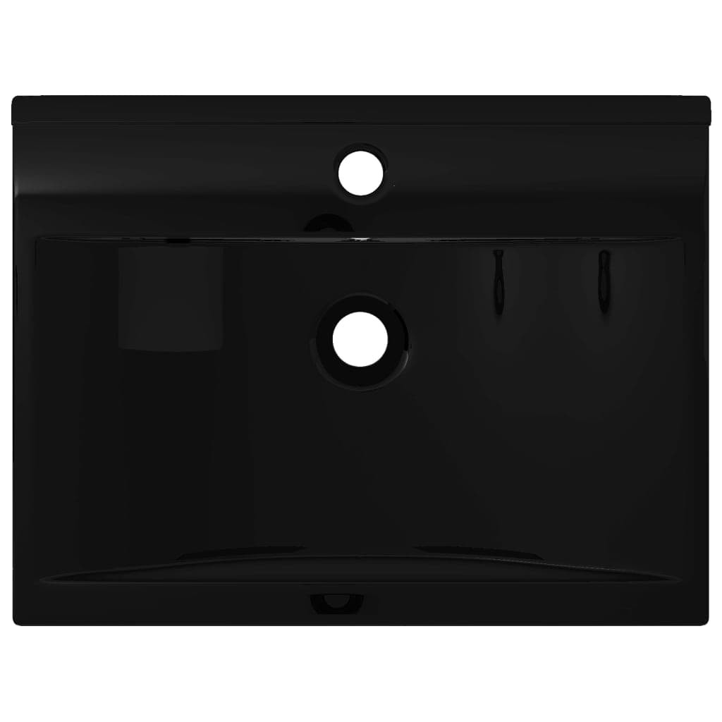 vidaxl35- Rectangular Ceramic Basin Black with Faucet Hole 60x46cm