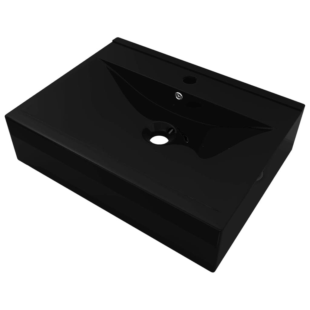 vidaxl35- Rectangular Ceramic Basin Black with Faucet Hole 60x46cm