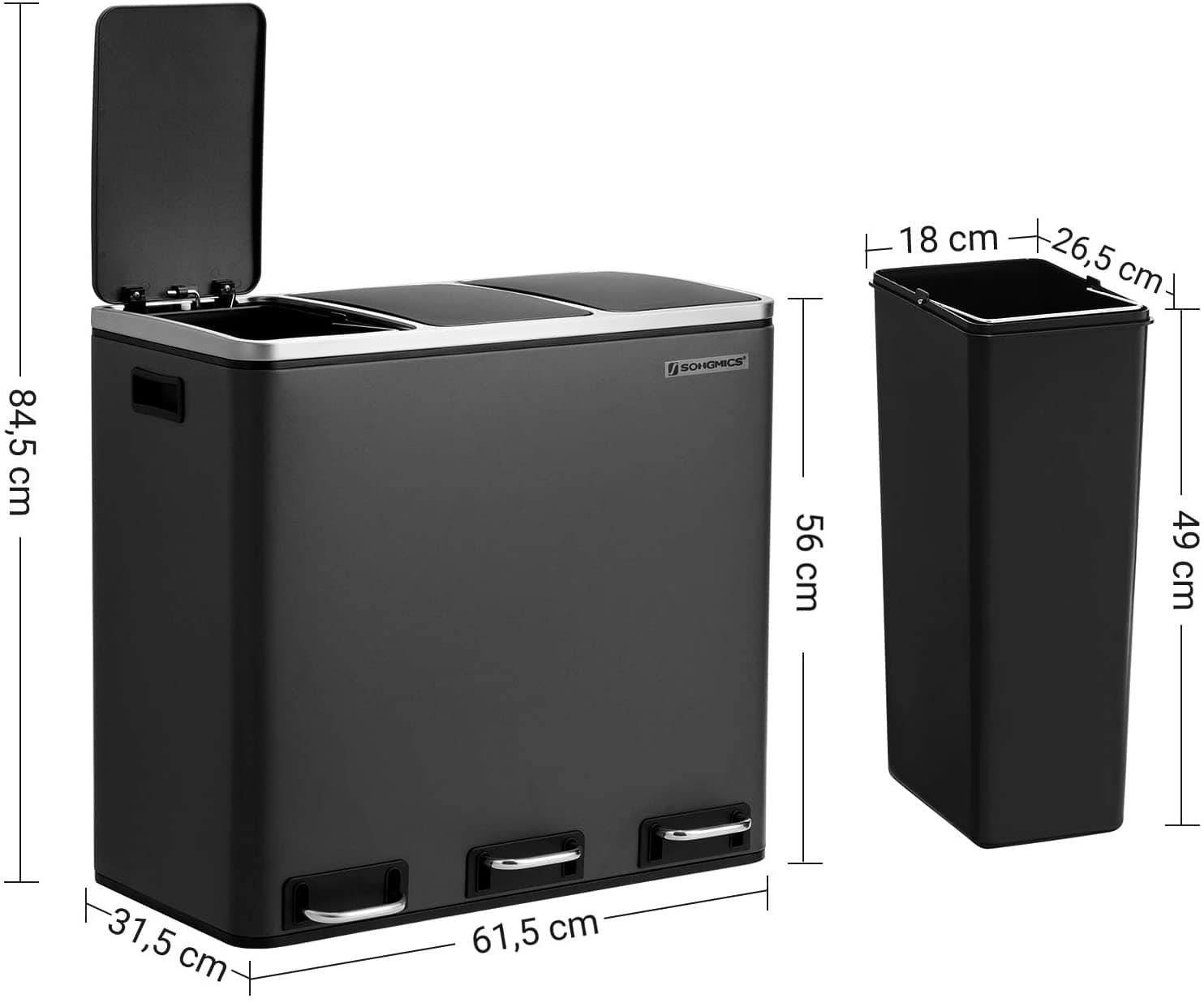 Recycling Bin 3 x 18 L Triple Kitchen Bin