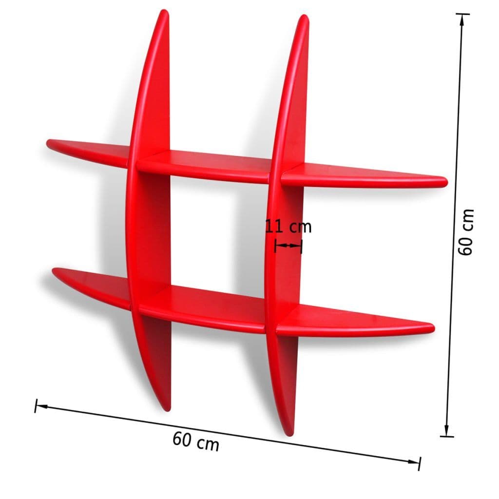 Red MDF Floating Wall Display Shelf Book/DVD Storage