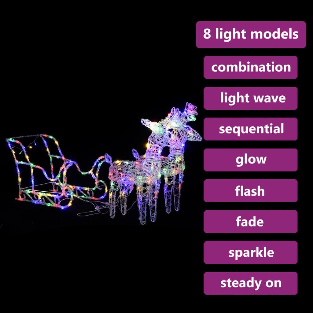 Reindeers & Sleigh Christmas Decoration 240 LEDs Acrylic