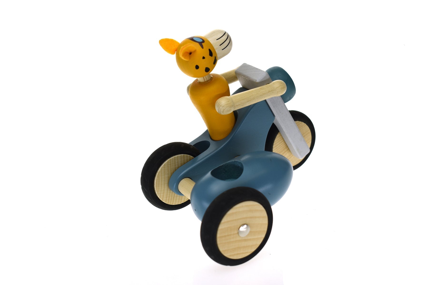 Retro Lge Motor Tricycle With Cute Leopard Driver Blue