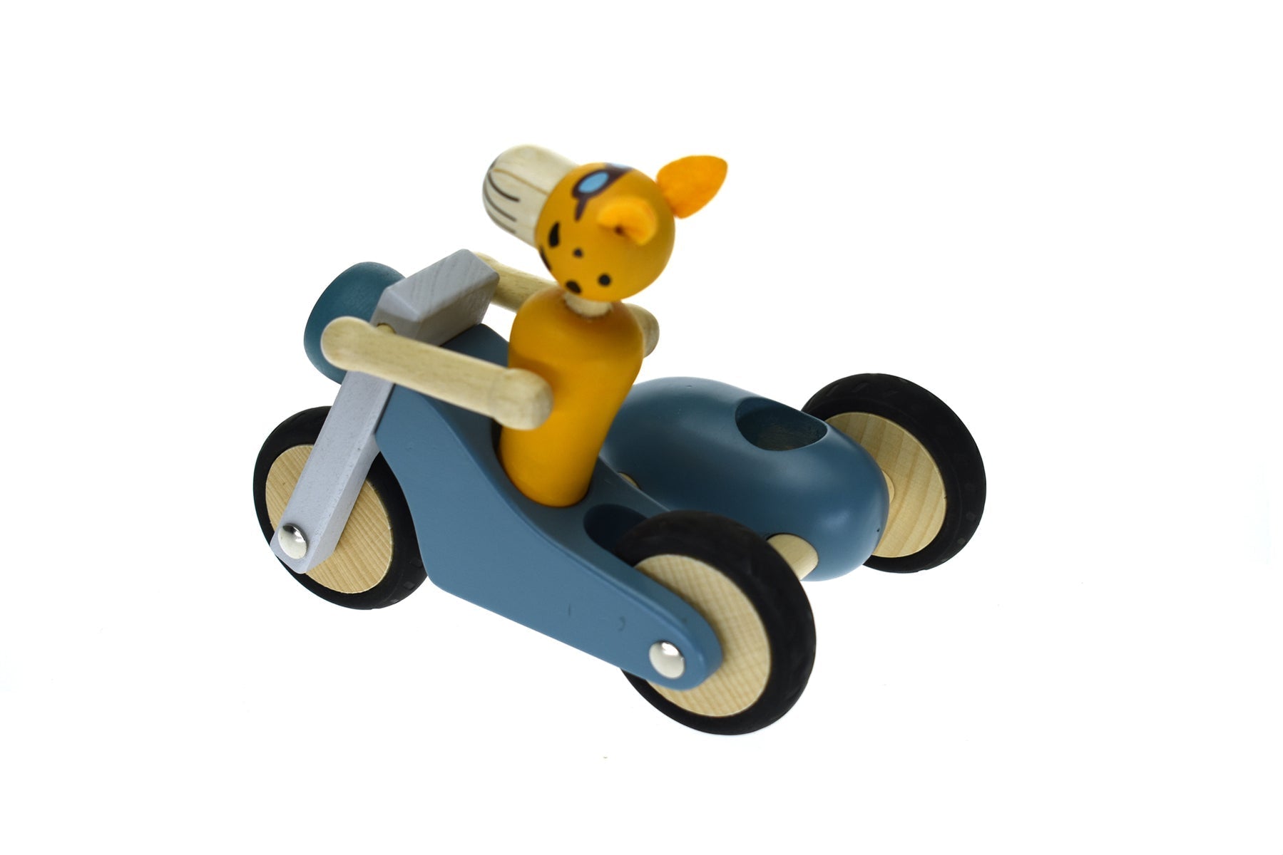 Retro Lge Motor Tricycle With Cute Leopard Driver Blue
