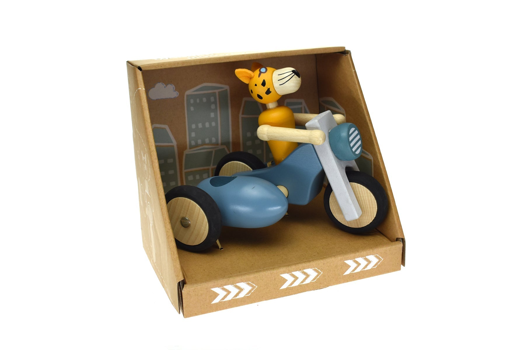 Retro Lge Motor Tricycle With Cute Leopard Driver Blue