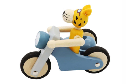 Retro Lge Motor Tricycle With Cute Leopard Driver Blue