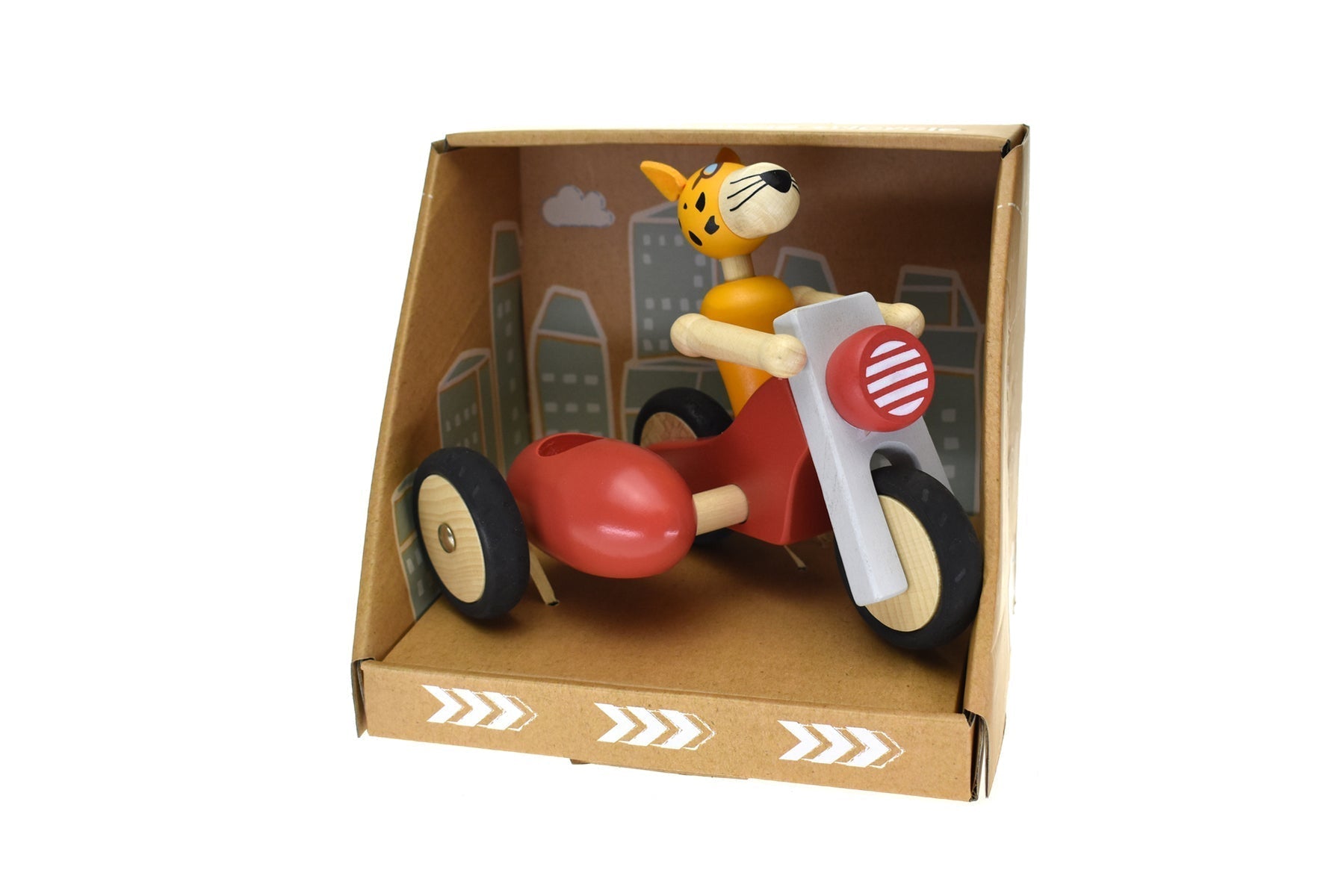 Retro Lge Motor Tricycle With Cute Leopard Driver Red
