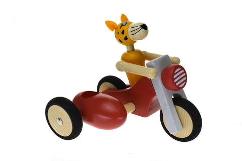 Retro Lge Motor Tricycle With Cute Leopard Driver Red