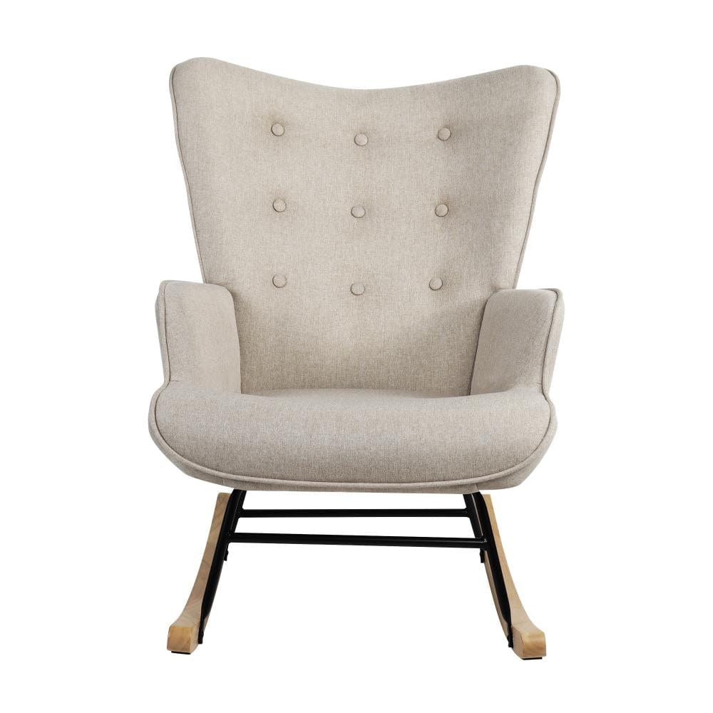 Rocking Chair Nursing Armchair Velvet Accent Chairs Upholstered Beige