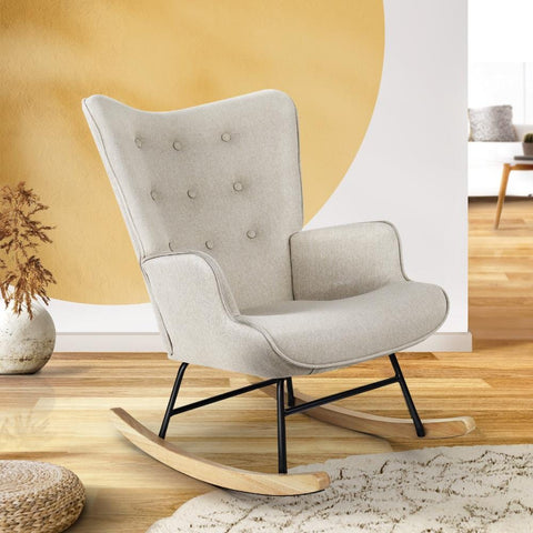 Rocking Chair Nursing Armchair Velvet Accent Chairs Upholstered Beige