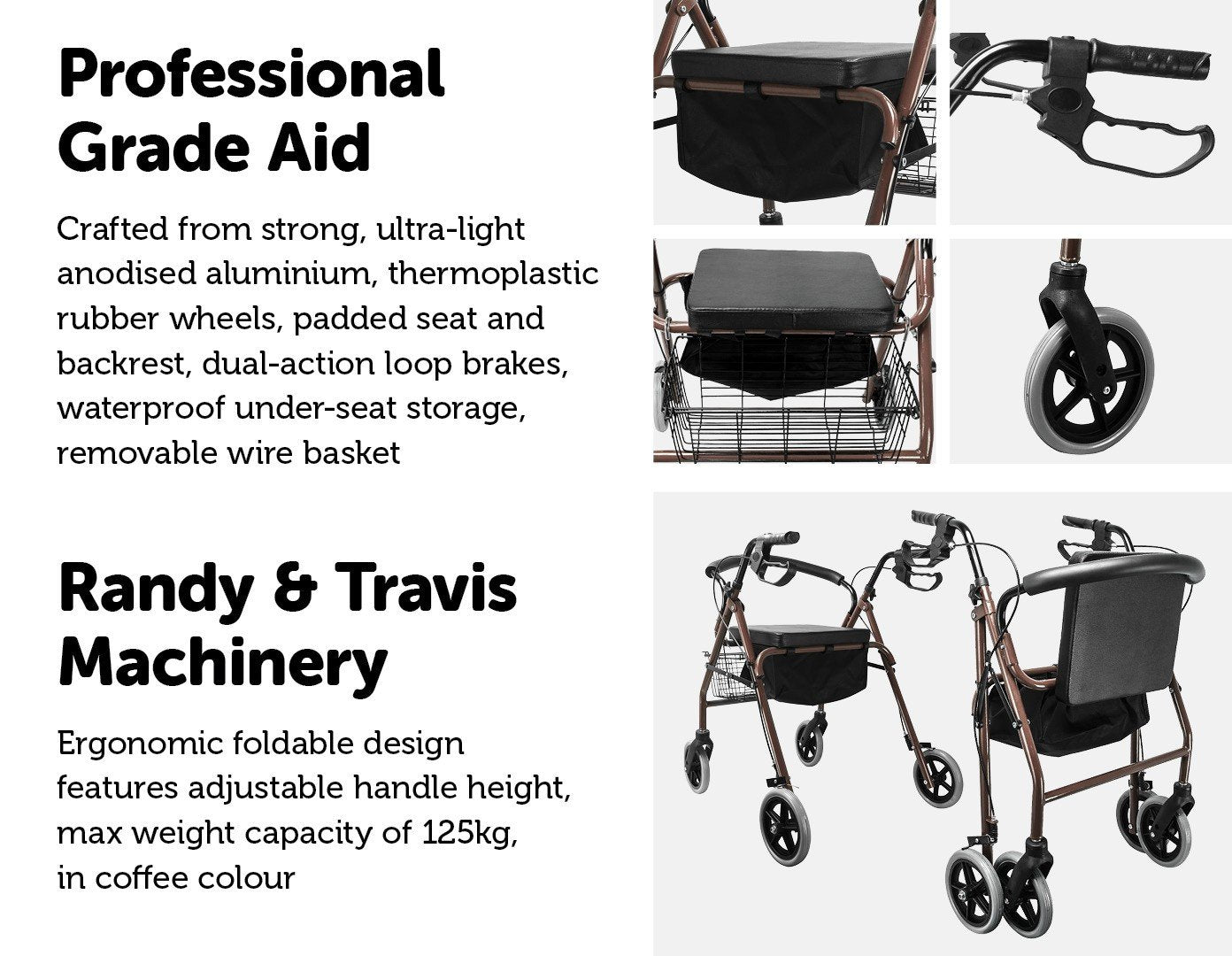 Personal Care Rollator Walker Walking Frame With Wheels Black